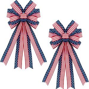 2 PCS Large Patriotic Bow Wreath 4th of July Decor American Flag Bow for Indoor